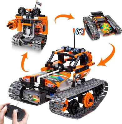 China 392 PCS App Controlled DIY Building Block High Speed ​​Stunt Car 2.4G 4CH Toy Kids Technology Remote Control Bricks Assembling Car Toys for sale