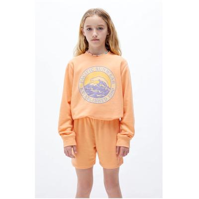 China Summer Anti-Shrink Crewneck Sweatshirt Kids Orange Shorts Set Sweatsuit For Kid High Quality Cotton With Ribbed Cuff for sale