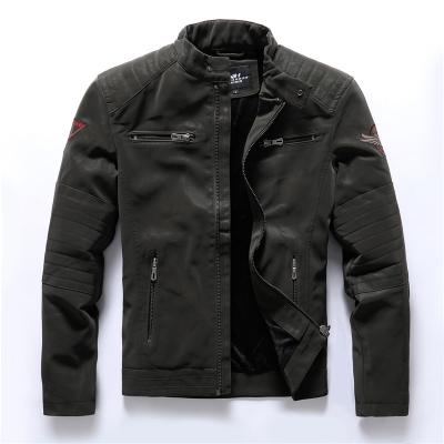 China Wholesale Men's Slim Leather Jacket Winter Breathable Motorcycle Matte Embroidery Fashion Jacket PU Feel Plush Leather Jacket Men for sale