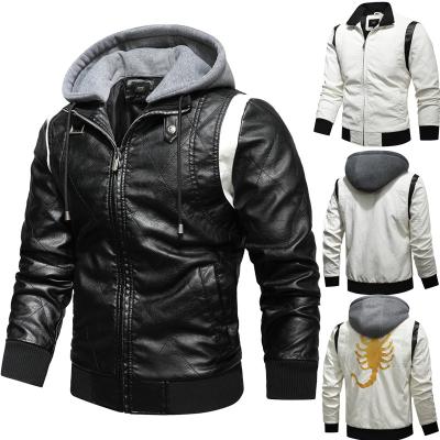 China Europe America Large Size Leather Men's Jacket Stand Collar Hooded Men's Motorcycle PU Breathable Leather Jacket for sale