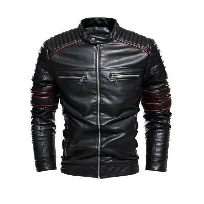 China Motorcycle Breathable Jacket PU Coat Stand Collar Trim Motorcycle Leather Jacket Plus Fur Coat Male Leather Jackets For Men for sale