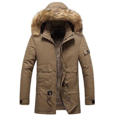 China Sustainable men's long clothes with awarm cotton-padded jacket for winter with plush and thickening in the middle of long coat fur for sale