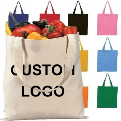 China Custom Logo Handled Printed Reusable Colorful Empty Plain Cotton Canvas Reusable Shopping Tote Bags for sale