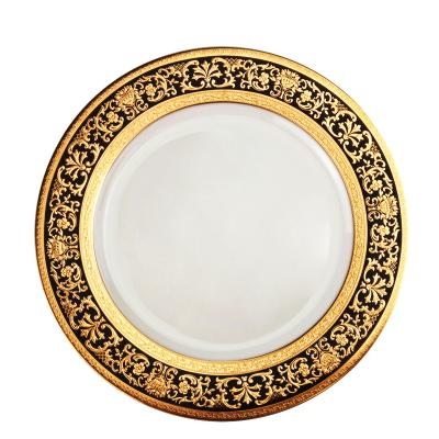 China Viable Fine Bone China Round Dinnerware Set Gold Porcelain Dish Decorative Embossed Dinner Plate for sale