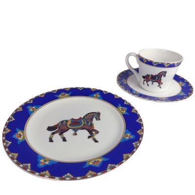 China Viable popular horse china coffee or tea cup and saucer set luxury fine bone china cup and saucer set for sale