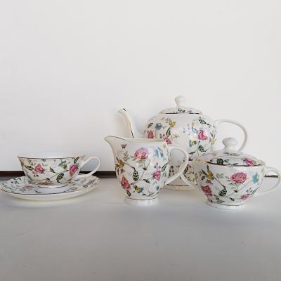 China Viable Turkish Wedding Decal Cafe Tea Sets Modern Luxury Bone China Floral Tea and Coffee Set for sale