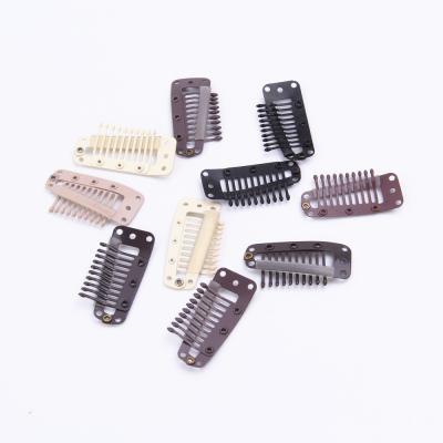 China 100pcs 36mm 10 Teeth Stainless Steel Wigs Hair Clips Snap Clips With Silicone Back For Extension Hair Accessories for sale