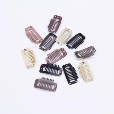 China Stainless Steel 32mm 9 Teeth Hair Extension Clips Stainless Steel Wig Clips Comb Snap Clips With Rubber For DIY Hair Extension Hairpiece for sale