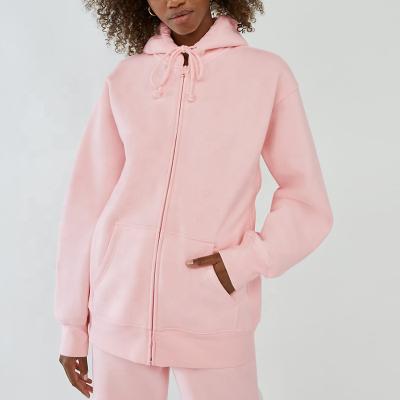 China Anti-Wrinkle Autumn Winter Women Solid Color Zipper Hoodie Coat Women Pale Pink Top Loose Hoodies for sale