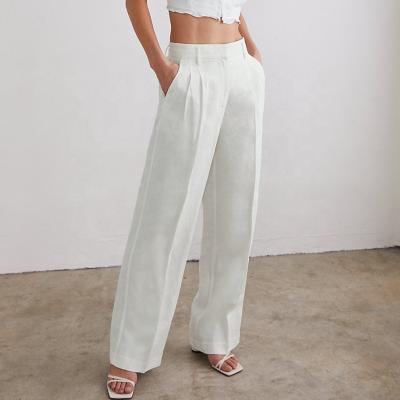 China 2021 New Arrival Anti-wrinkle Women Linen Pants Long Pants Soft Fabric Comfortable Wide Leg Relaxed Fit Floor Length Pants for sale