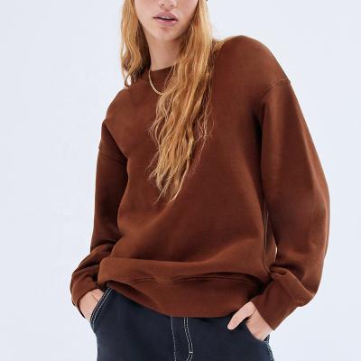 China 2022 New Arrivals Anti-Wrinkle Women Clothing Crewneck Sweatshirt 100% Cotton Brown Vintage Women Sweater for sale