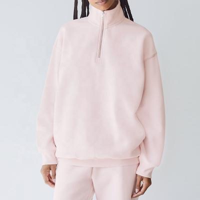 China Anti-Wrinkle Fitness Women Plain Zipper Women Hoodies Embossed Pullovers Women Hide Pink Oversized Sweatshirt for sale