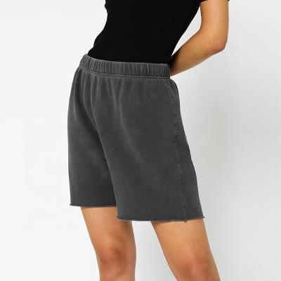 China Breathable high waisted shorts in French terry with a comfortable cropped backside. Casual Fit Raw Edges Womens Gym Sweat Shorts for sale