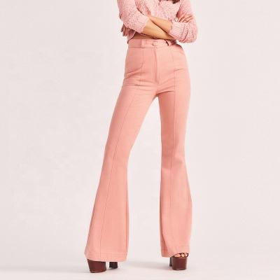 China QUICK DRY flared pant in 100% brushed cotton like a denim high-waisted pant princess sews trip down flare to knee pink denim pants for sale