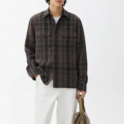 China OEM Custom Casual Mens Flannel Tweed Check Overshirt With Two Patch Pockets for sale