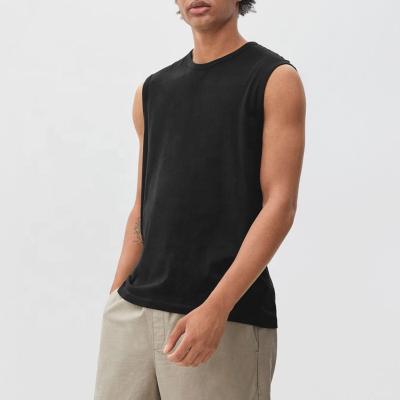 China 2021 New Arrival Gym Sport Anti-Wrinkle Wear Custom Black Crewneck Man Tank Tops Stylish Men's Sleeveless T-shirt for sale