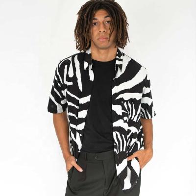 China Zebra Print Shirt Men's Casual Straight Cut Hem Short Sleeves Relaxed Sleeves Shell Buttons Top Shirt for sale