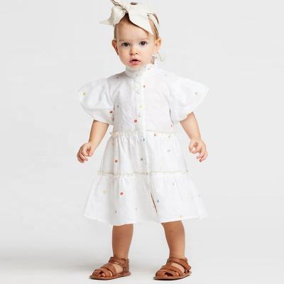 China Summer Fashion Washable Girls Dress Organic Ruffle Canvas Sleeve Cotton Fabric Baby Kids Float Canvas Dress for sale