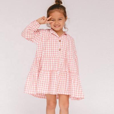 China New Fashion Bow Baby Dresses Kids Clothing Gingham Dress Pattern Long Sleeve Summer Washable for sale