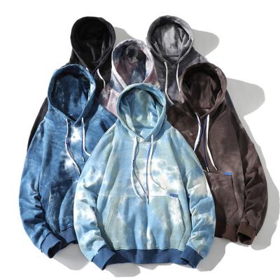 China 2022 New Fashion Anti-Wrinkle Hip Hop 100%Cotton Knit Print Men Sweatshirt Tie Dye Top Hoodie Casual Wild Hooded Loose Pullover Streetwear for sale