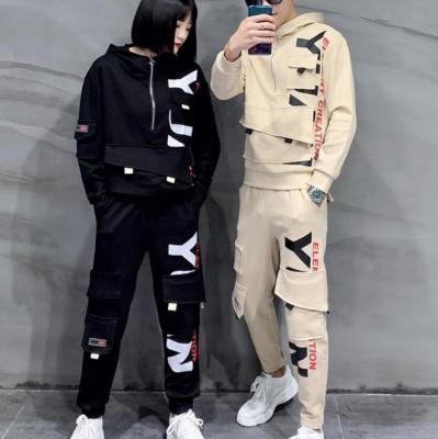 China 2021 High Quality Anti-Static Customized Casual Set Two-Pieces Logo Printing Unisex Long Sleeve With Hood Cargo Tracksuits For Men for sale