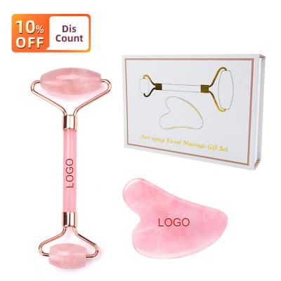 China High Quality Handheld Wrinkle Remover Quartz Jade Roller Gua Sha Set Mini Quartz Jade Roller Face Massage Rose Quartz Jade Roller for sale