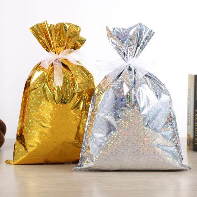 China Custom Large Size Recyclable Christmas Decoration Gift Wrapping Drawstring Bags For Sale for sale