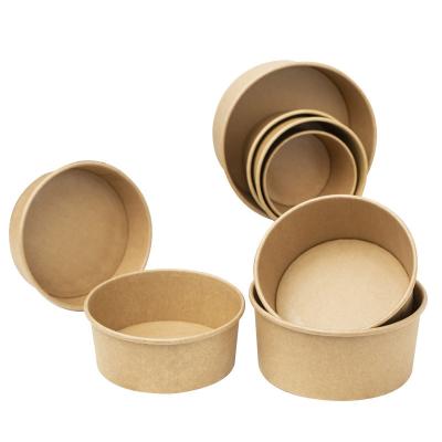 China Food Grade Eco Friendly Disposable Brown Kraft Paper Waterproof Salad With Lid for sale