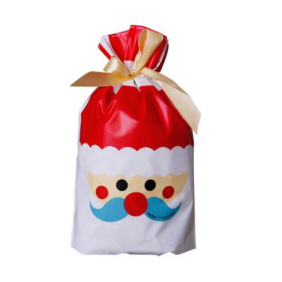 China Recyclable Custom Printed Plastic String Christmas Drawstring Gift Package Bags Logo Gift Wrapping Waterproof Goody for sale