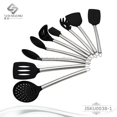 China Viable 9 Piece Kitchen Tool Kit Silicone Kitchen Utensils Set With Stainless Steel Handle for sale