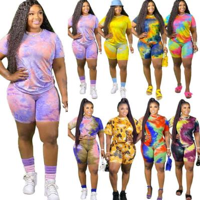 China 2021 Summer Women's Anti-Wrinkle Tie Dye Copy 5XL Plus Size Pants Two Piece Set Tops Shorts Outfits Clothing for sale