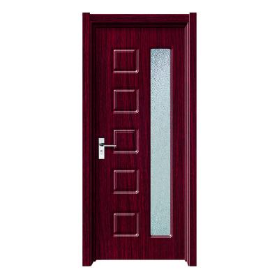 China Wholesale Decoration Red Interior Bathroom PVC MDF Wooden Doors For Home Hotel Residence With Glass Inset for sale