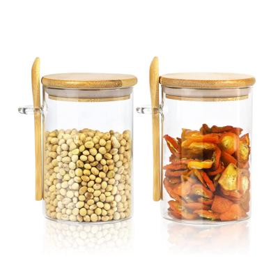 China Top Selling Sustainable Hot Amazon Wholesale Borosilicate Glass Jar With Spoon For Food Storage for sale