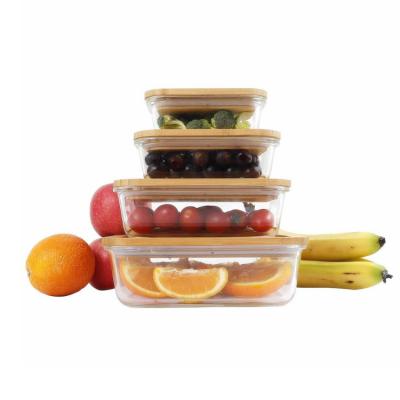 China Reusable Microwavable Glass Food Storage Containers Food Keeper With Bamboo Lids for sale