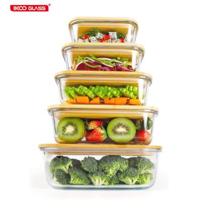 China Microwavable Eco - Friendly Food Meal Prep Containers With Bamboo Lid / Wooden Glass Food Storage for sale