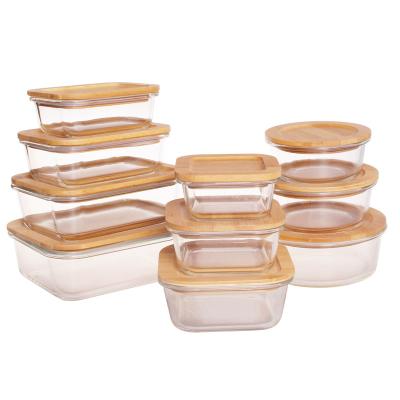 China Microwavable Natural Eco Friendly Bamboo Glass Box Lid Food Heat Resistant Glass Food Storage for sale