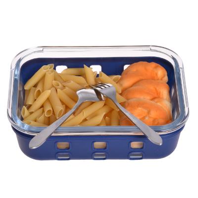 China Microwave Storage Container Glass Food Storage Vented Lid Glass Food Container Box With Silicone Cover for sale