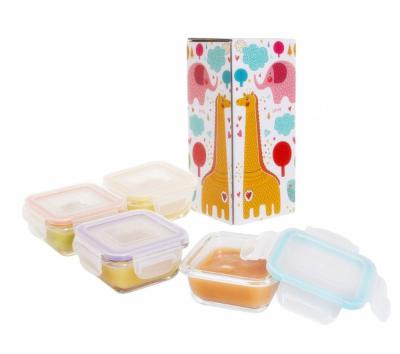 China Mini Microwavable Microwave Glass Baby Food Storage Lunch Box Set Square Glass Food Container for sale