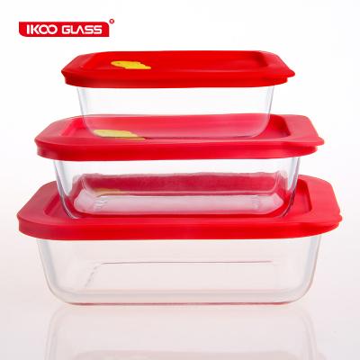 China IKOO Food Container Oven Silicone Container Heat Resistant GLASS Safe Lid Cookware 6 Pcs Airtight Glass Set for sale