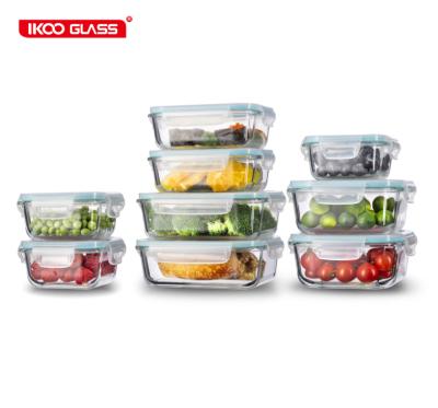 China Sustainable High Borosilicate Glass Food Containers Box Set Stackable Glass Food Container Set for sale