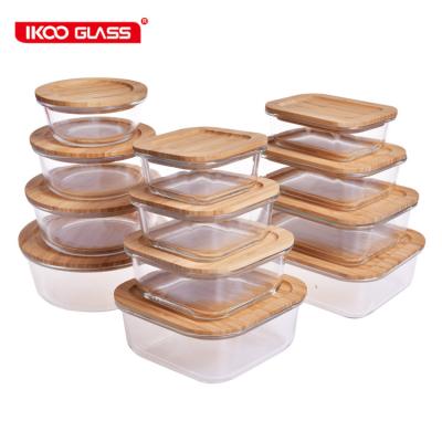 China Microwavable Plastic Free Bamboo Lid Food Container Borosilicate Glass Food Bowl for sale