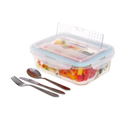 China Microwave Stainless Steel Glass Cutlery Bowl With Cutlery Storage Box Lid Catch Food Container Box Glass for sale