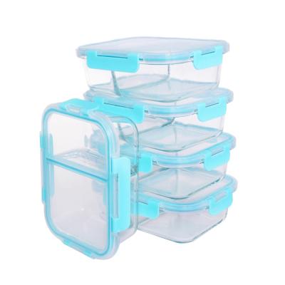 China 5 Pack 2 Compartment Glass Food Storage Container Sustainable Set / Food Container Set With Detachable Lid for sale