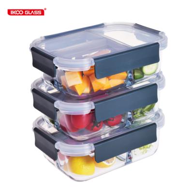 China 930m Meal Prep Box Borosilicate Glass Food Container Microwavable Bento Lunch Box with Compartments for sale