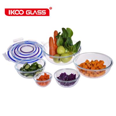 China High sustainable borosilicate glass mixing bowl with airtight locking lid for sale