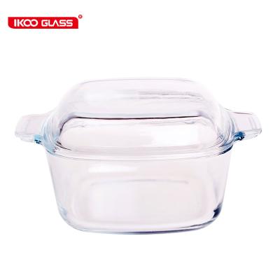 China Sustainable Heat Resistant High Borosilicate Glass Casserole Glass Cookeare With Handle for sale