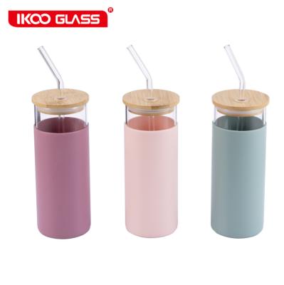 China BPA Free Style Viable Thick Bottom Glass Tumbler Fashion BPA Bamboo Lid With Straw for sale