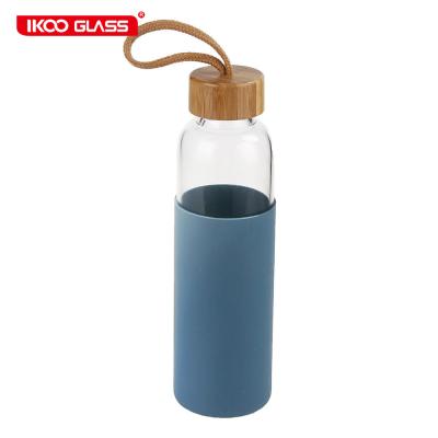 China Sustainable Eco Friendly Custom Drink Bottle With Bamboo Lid And Semi-Transparent Silicone Protective Sleeve for sale