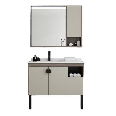 China Customized luxury modern smart bathroom cabinets single light mirror floor dressing table wall sink for sale