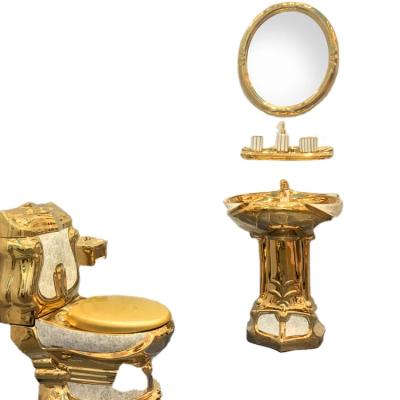 China Modern luxury European style gold bathroom with column washbasin factory wholesale for sale